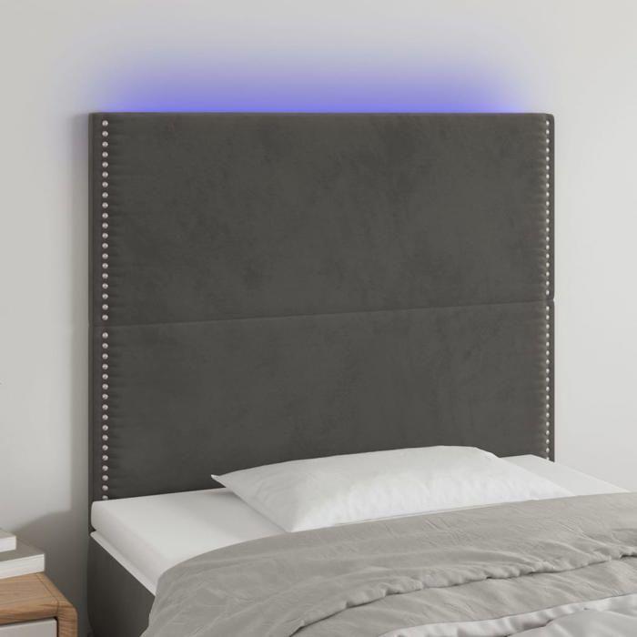 VidaXL Tête de Lit à LED Meuble de Chambre à Coucher Accessoire de Lit Simple Tête de Cadre de Lit Intérieur Gris Foncé 3122327