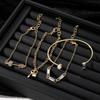 Elegant vintage-style pearl open bracelet4New European and American style key lock metal bracelet set for women