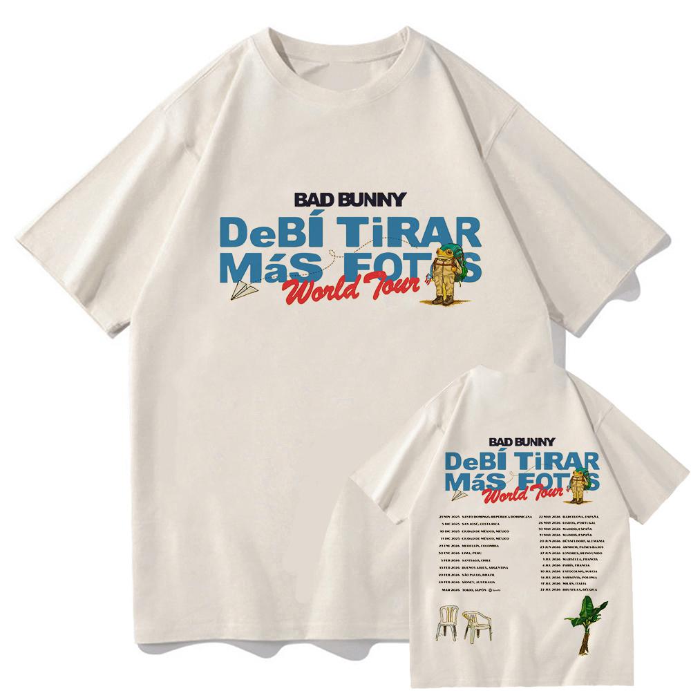 Bad Bunny Debí Tirar Más Fotos World Tour 2025-2026 T-Shirt Herren Lustiges Vintage Frosch T-Shirt Unisex Hochwertige Baumwoll-T-Shirts