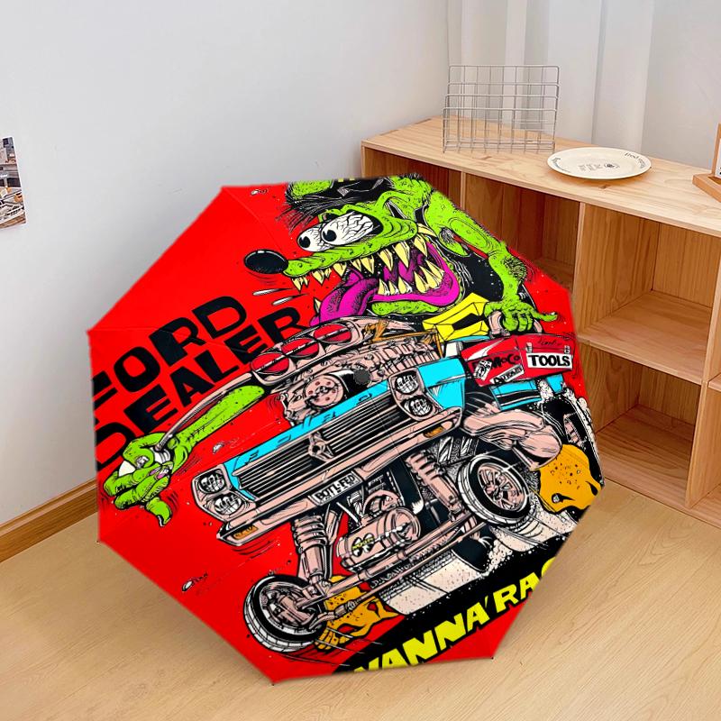 1 PC Automatic Folding Umbrella - Rat Fink Pattern, Portable & Foldable Design with 8 Ribs, Christmas Birthday Gifts