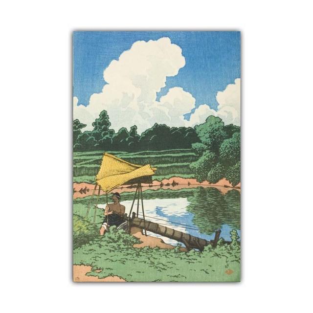 Japanese Rural Style Retro Landscape Canvas Painting Lake Park Beauty Poster Office Wall Art Living Room Home Decoration Mural No Frame