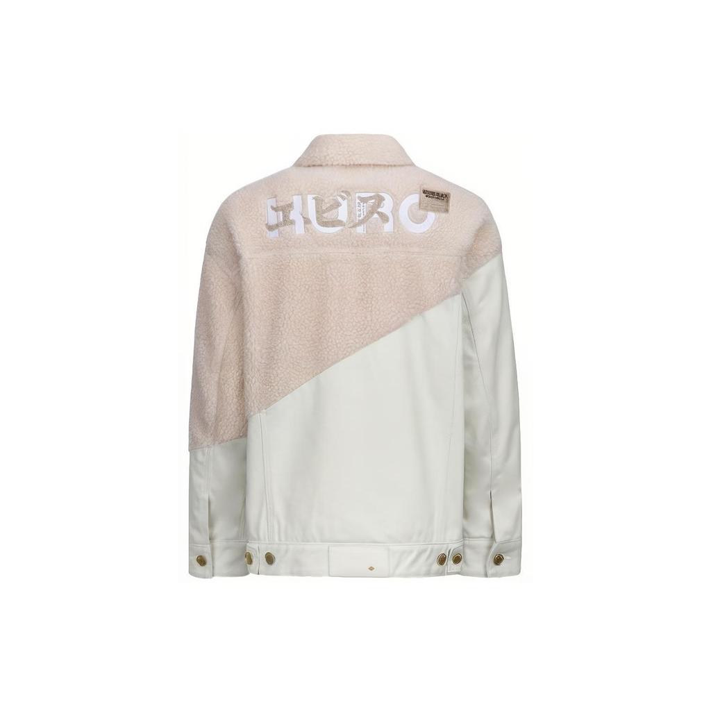 Evisu Spliced Fleece Single-Breasted Drop Shoulder Denim Jacket Women jackets Bone 2EAGNW1DJ789OSDS