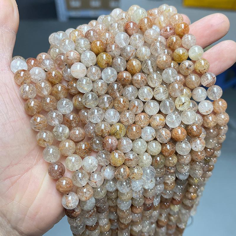 Jingde Jewelry Natural Red Rutilated Quartz Round Crystal Beads for DIY Bracelet Accessories.