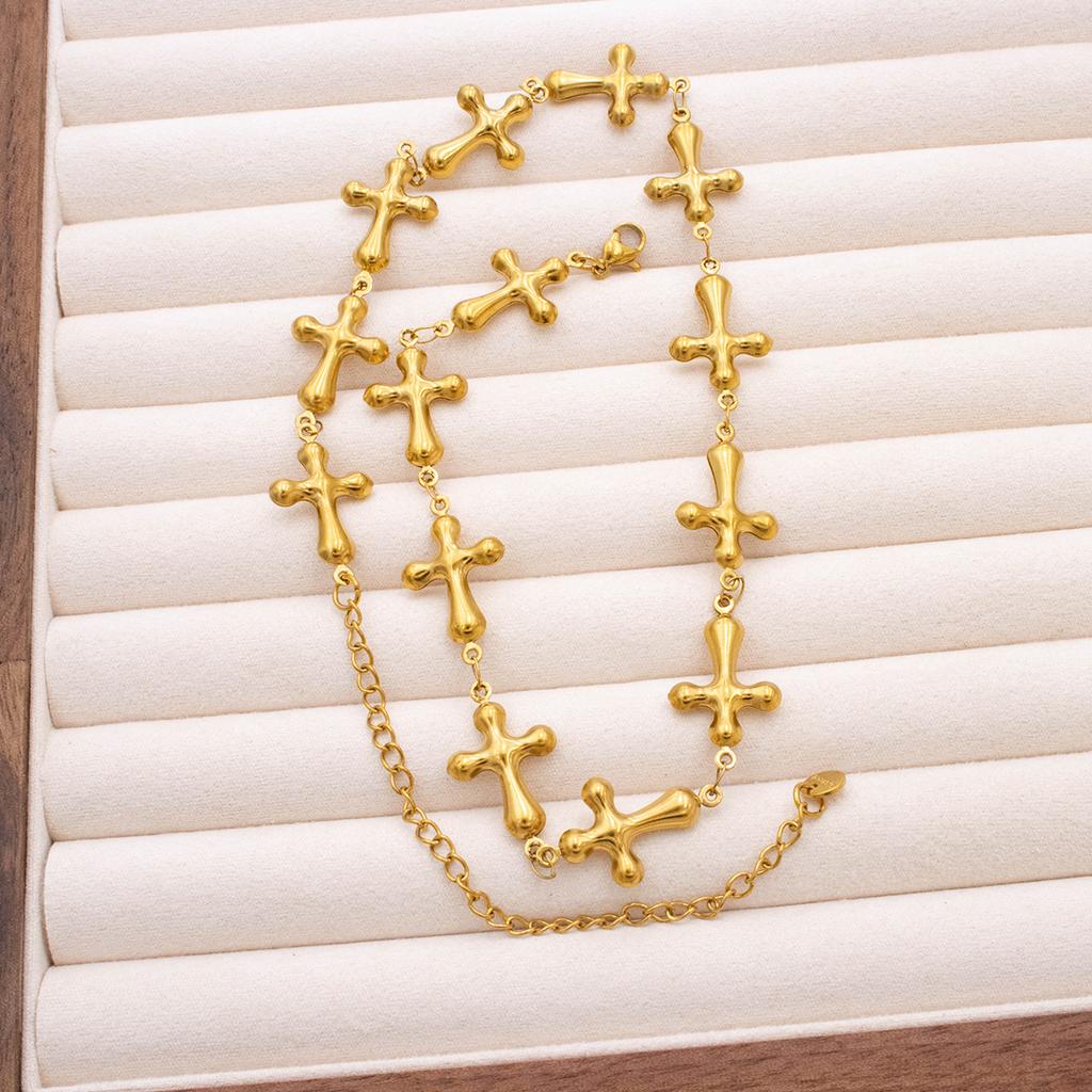 New Gold Color Cross Necklace, Stainless Steel Short Necklace Women, Luxury Jewelry Accessories Chain