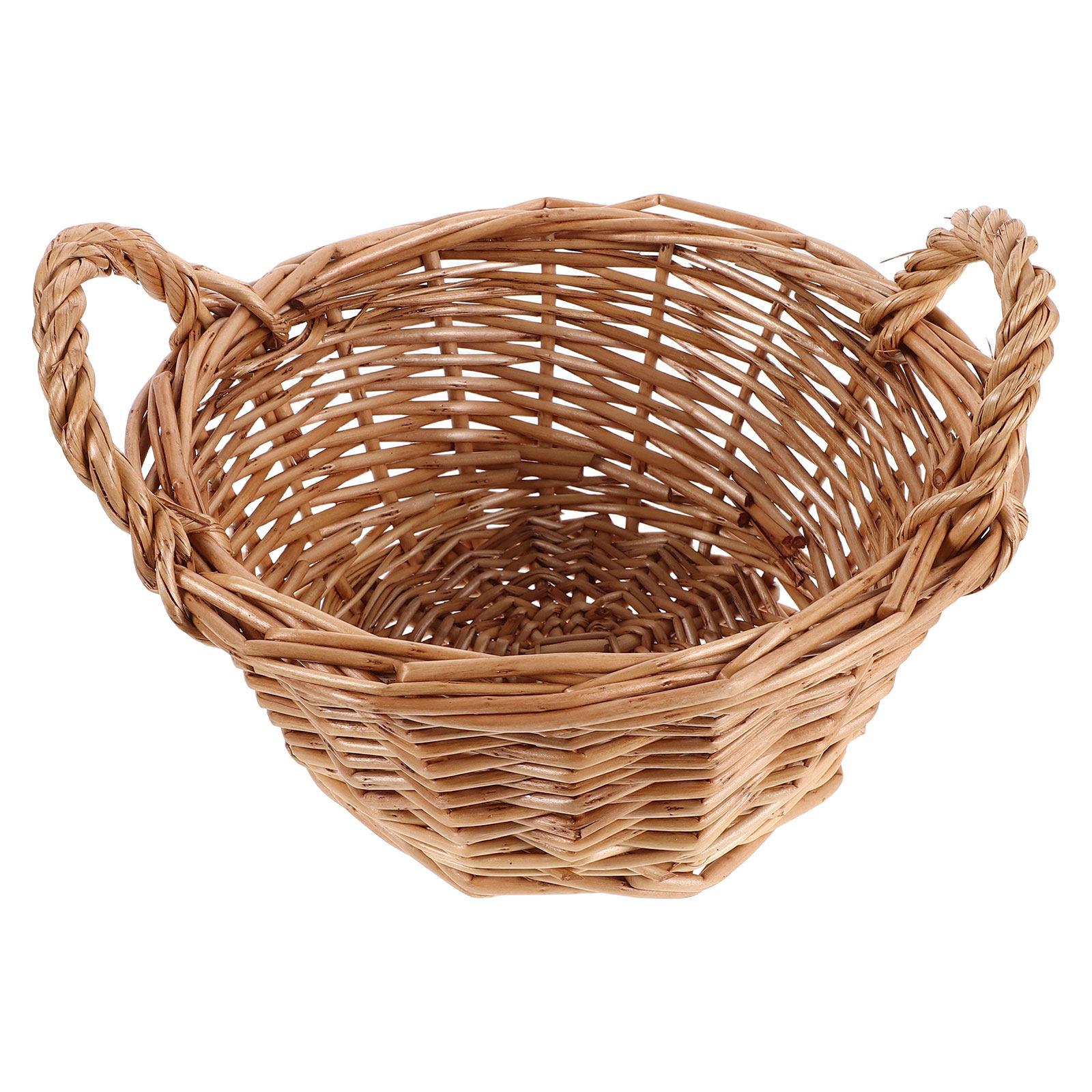 

Round Willow Wicker Basket with Double Handles Decorative Tabletop Organizer for Bread Snacks Vegetables Easter Gift Hamper 20X20X9CM