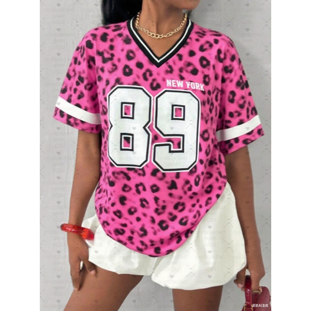 Hot Selling Women Number 89 Print Lightweight Breathable V-Neck Short Sleeved T-Shirt Women T-Shirt Jersey S