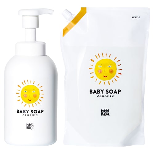 

Mama Baby Baby Soap (Foam Type) for the Whole Body, Bottle and Refill Set, Additive-Free, Fragrance-Free, Organic, Gentle on Eyes, for Newborns and Up