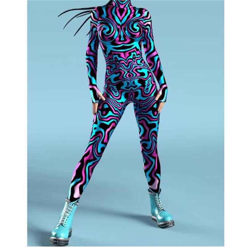 New Halloween Party Abstract Geometry 3D Print Women Sexy Skinny Jumpsuit Carnival Cosplay Costumes Fancy Bodysuit 2024