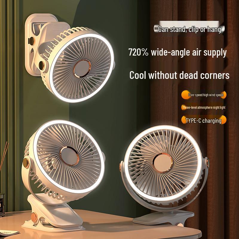 Rechargeable Mini Desk Fan with Clip - Portable, Strong Wind, Ideal for Office, Dorm, Bedside & Camping.