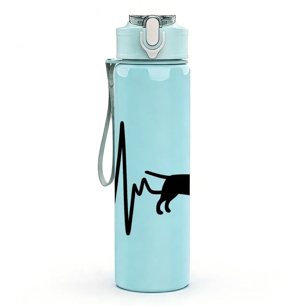 1PC Dog Silhouette Heartbeat Line Art 750ml Color Plastic Sports Water Bottle Leakproof Flip Straw Lid Suitable for Sports Office Home Use