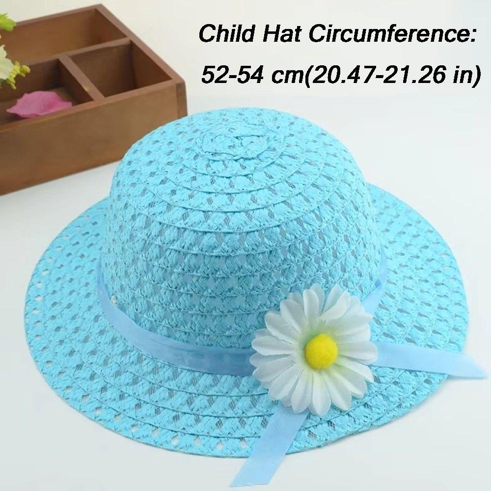 2Pcs/Set Flower Design Children Beach Hats Set Wide Brim Straw Wide Hat  Kids Summer Holiday