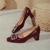 Medium heel shallow mouth single shoes women's new large size women's shoes burgundy square head high heels thick heel