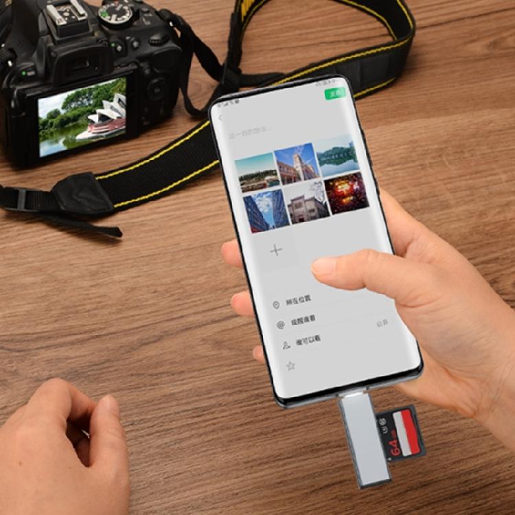 MultiFunctional Aluminum TF Card Reader USB A Type C Double Slot No Driver Required for Business Trip Document Share