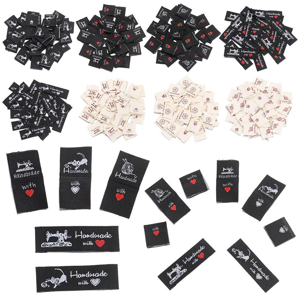 50PCS Sewing Machine Woven Supplies Cartoon Cat Handmade With Love Clothes Labels Clothing Tags Garment  Accessories