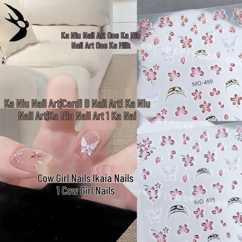 

3D Pink Cherry Blossom Butterfly Nail Art Stickers - Spring Minimalist Decals