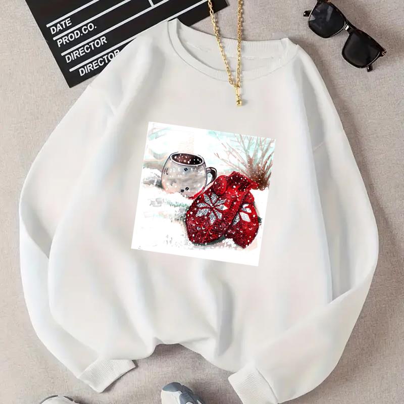 

(Азиатский размер) Женский праздничный милый милый мультфильм с рождественским и новогодним принтом, модные повседневные пуловеры, одежда, свитшоты с графикой