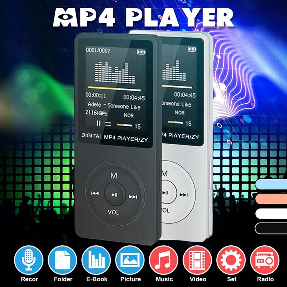 New Sports MP4 MP3 Music Player Mini Portable Student 1.8 Inch Screen Card Slot MP4 Data Cable Earphone