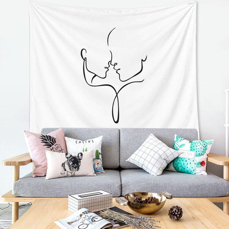 Tapestry Wall Hanging Simple Art Black and White Lines  Background Bedroom Decorative