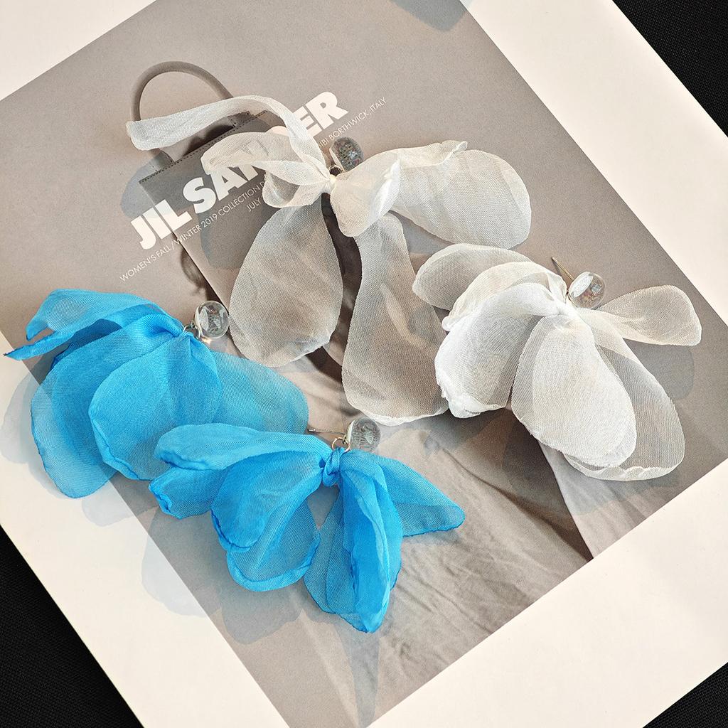 Super Fairy Atmosphere Seaside Vacation Wind Blue Fabric Earrings Niche Sweet Gentle Elegant Petal Earrings