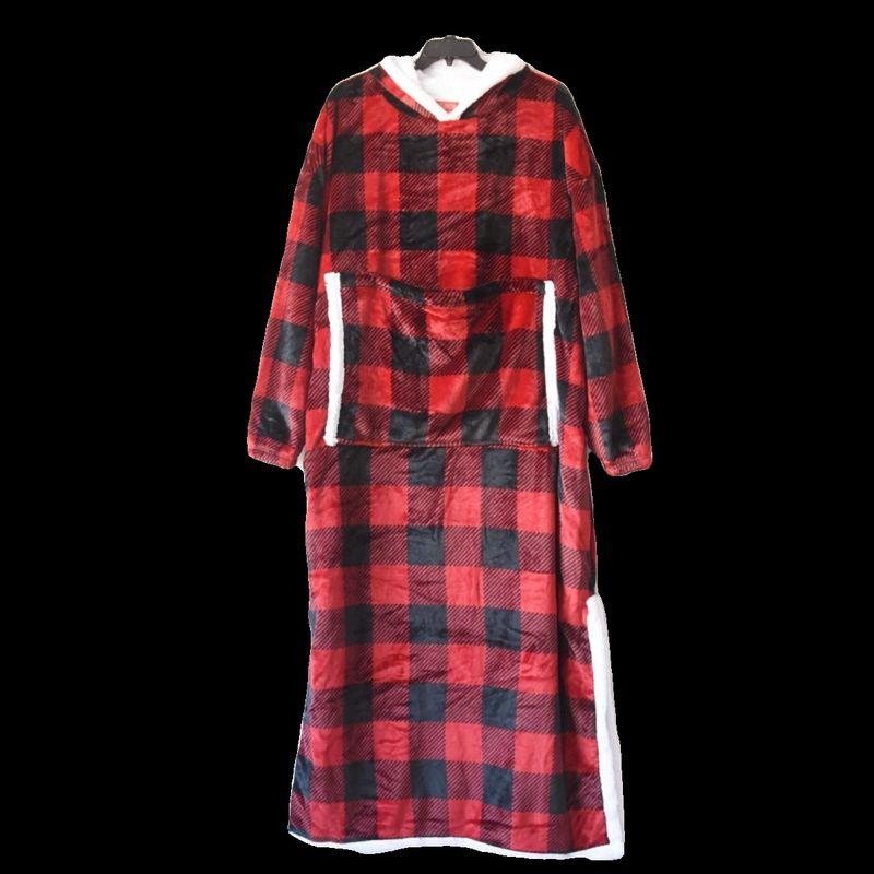 Export Single Winter Double Layer Thickened Flannel Heattech Hooded Pajamas Nightgown Lengthened Plus Size Couple Home Wear