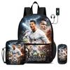 Learn, Travel Football Sport Rucksack Ronaldo 3 Pcs Set Kids Backpack Shoulder Bag, Pencil Bag, Football Star Knapsack