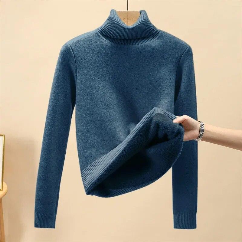 Office-lady Dolcevita Solido Maglione Donna Autunno Inverno Casual Pile Addensato Caldo Pullover Moda Loose Fit Soft Top 29760