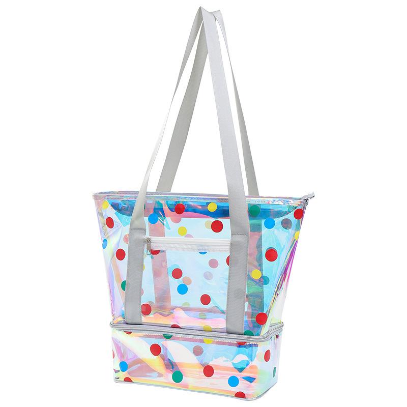 Holographic Transparent Beach Tote Bag Waterproof Large Capacity Travel Bag Dry Wet Separation Summer Swimming Shoulder Bag