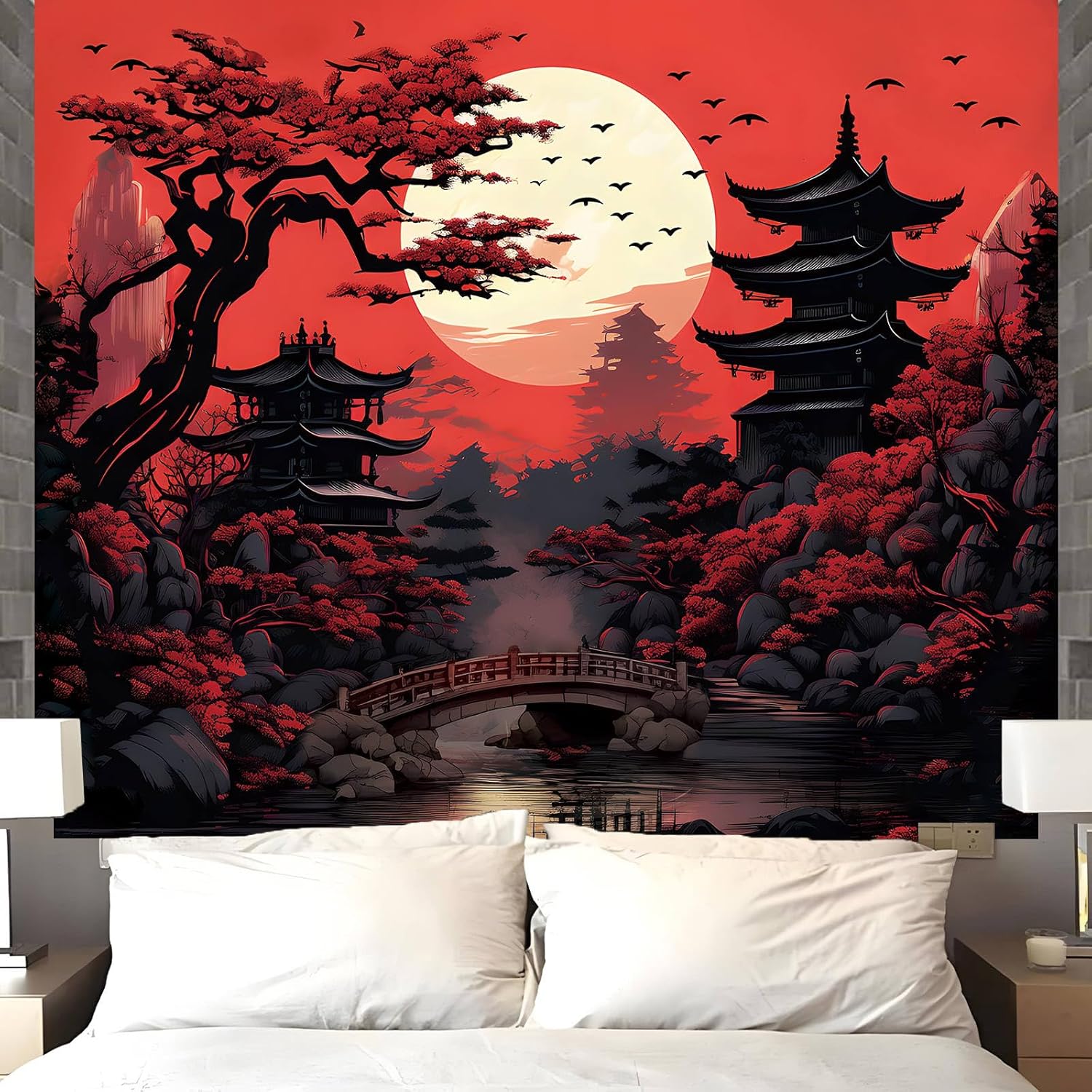 Japanese anime style tapestry in black and red with animal print 75x100 чёрный