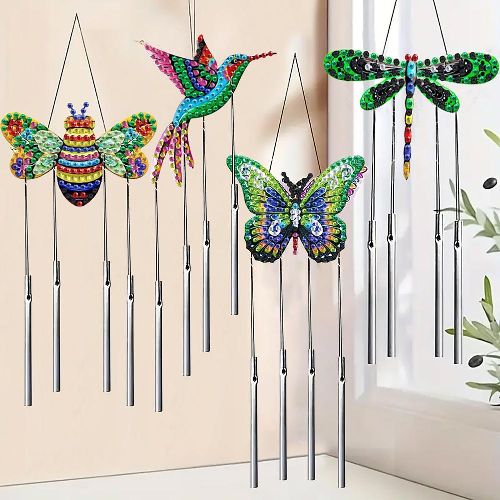 Diamond Art Painting Wind Chime Acrylic Animal Fairy Flower Diamond Art Painting Wind Bell Hanging Sign Bedroom Decoration