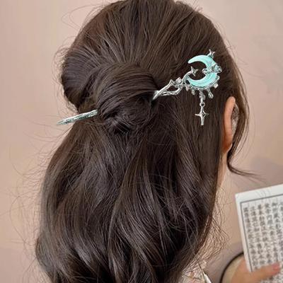 Neo Chinese Style Hairpin For Women Creative Moon Star Shaped Tassel Hair Stick Clear Cryolite Hair Pin Elegant Hair Accessories