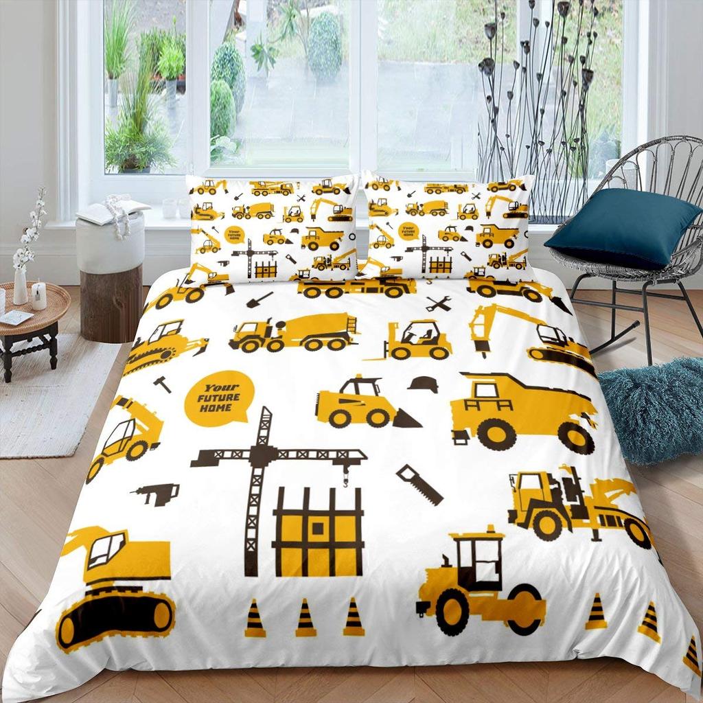 Construction Tractor Truck King Queen Duvet Cover Excavators Crane Bedding Set Vehicle Quilt Cover Polyester Comforter Cover