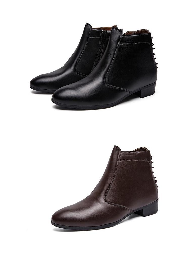 Męskie skórzane buty retro ze spiczastymi noskami - duży rozmiar, modny styl Martina z bocznym zamkiem błyskawicznym, codzienne na jesień i zimę