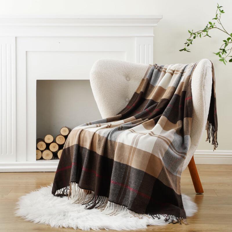 GPPNKC British Style Coffee Grey Plaid Sofa Blanket