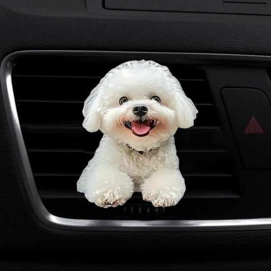 Car Outlet Ventilation Perfume Clips 2D Acrylic Auto Air Vent Clip Cute Smiling White Dog Hanging Ornament with Fragrance Diffuser
