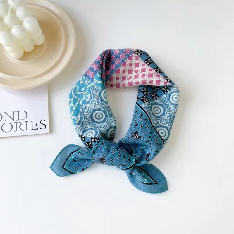 Fashion Bandana Cotton Head Scarf For Women Small Hijab Floral Print Handkerchief Hair Scarfs 55cm Square Headbands Neck Scarves