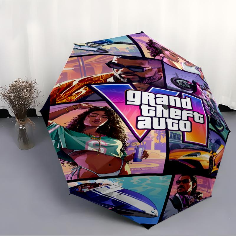 Printed Game Grand Theft Auto Folding Umbrella,Outdoor,Leisure,And Travel Umbrella,Durable Umbrella Fabric,Birthday And Holiday Gift