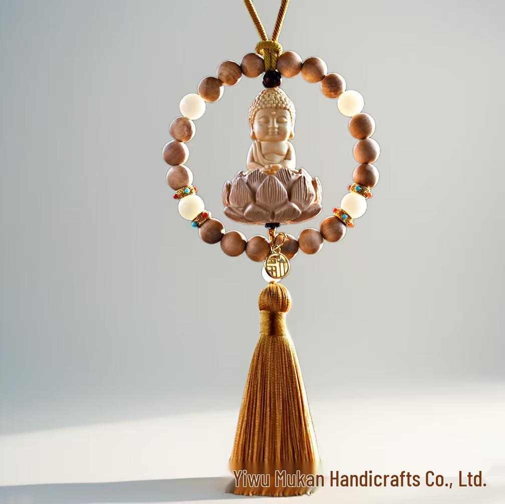 Boxwood Lotus Buddha Car Pendant: Good Luck Rearview Mirror Ornament for Men and Women