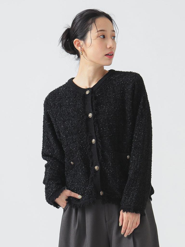 B:MING LIFE STORE by BEAMS Women's L/S Knit Tweed Knit Jacket (S-M) Black