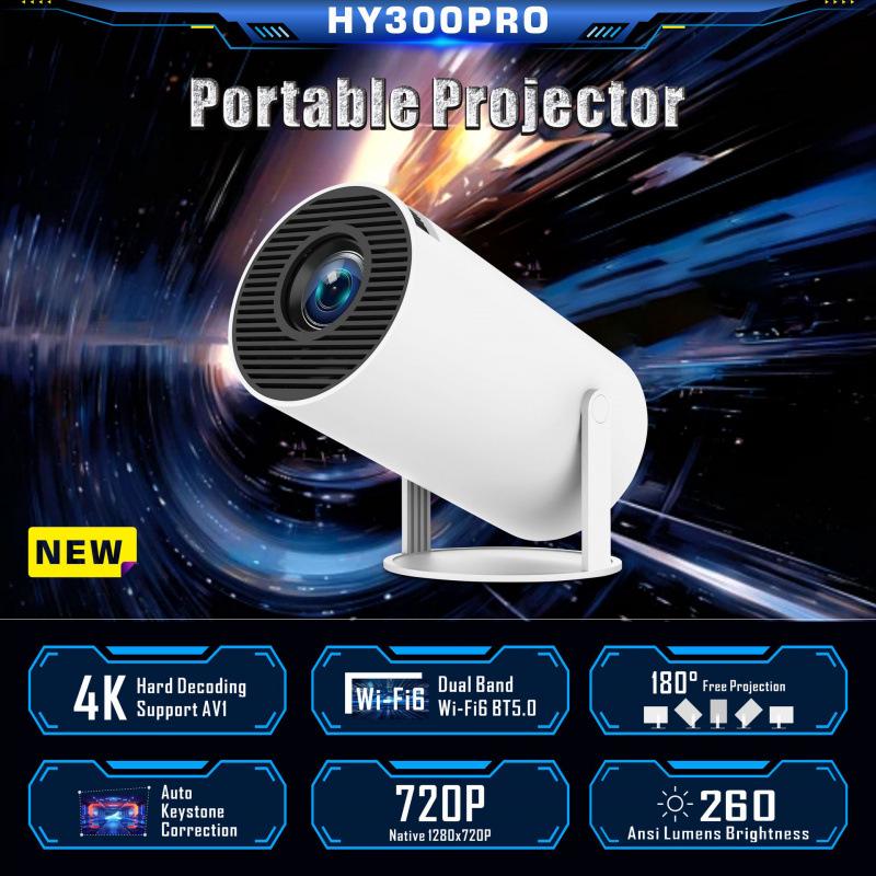 HY300 Pro 4K Smart Android Projector: Wireless Home Theater with Android 13 and Screen Mirroring