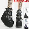 Botas de tobillo de mujer Plataforma gótica Punk Invierno Martin Negro Tacones altos Zapatos de mujer sexy