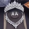 Luxury Green Crystal Flower Tiaras Crown Sets for Queen Pageant Necklace Earring Sets Wedding Dress Bridal Jewelry Set for Women