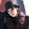 Black Bucket Hat Autumn Winter French Temperament Keeping Warm Bow Bucket Hat For Women