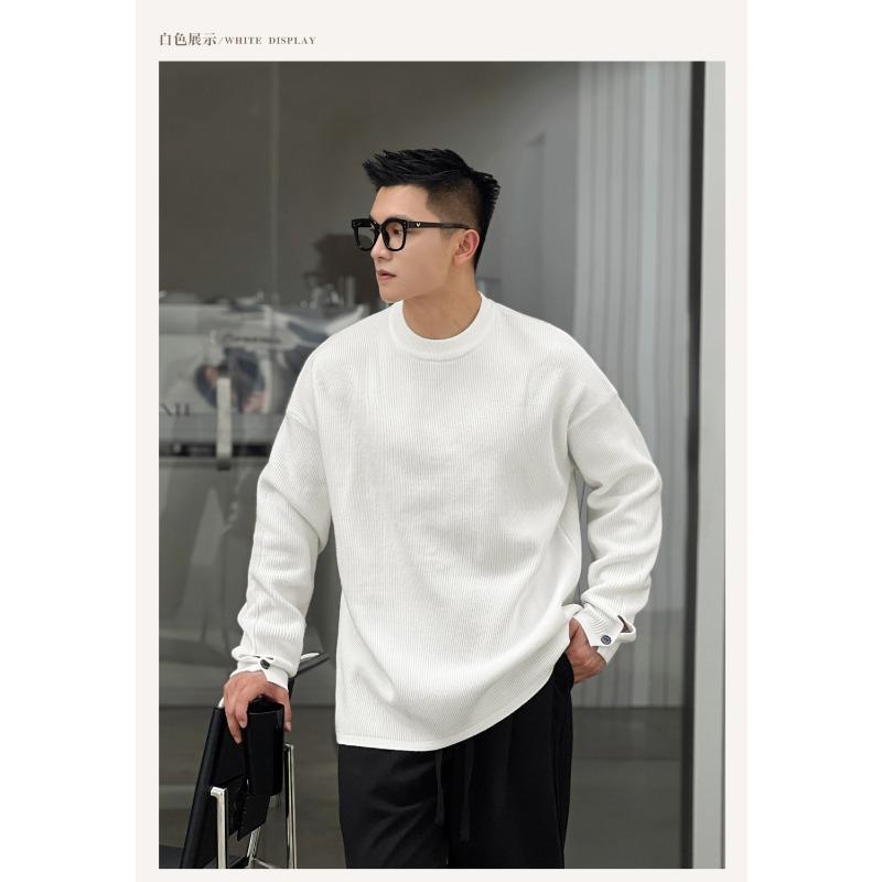 Mens Solid Color Round Neck Long Sleeve Knit Sweater Casual Loose Pullover