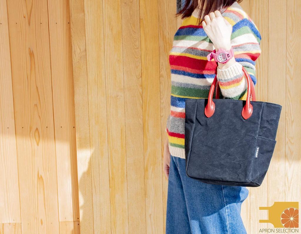 Hinomoto Canvas Tote Bag with Leather Handles, Mini Size, Black