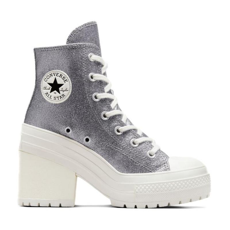Converse Chuck 70 De Luxe Sequin High Heel Abrasion Breathable Mid-Top Espadrilles Women's Grey