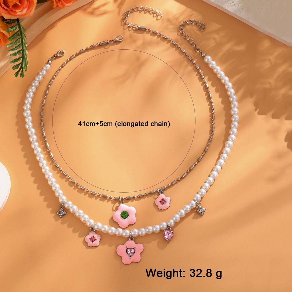 Módní vícevrstvý květinový vykládaný náhrdelník z cihel personalizovaný náhrdelník z umělých perel jako dárek pro dámy na svatební hostinu