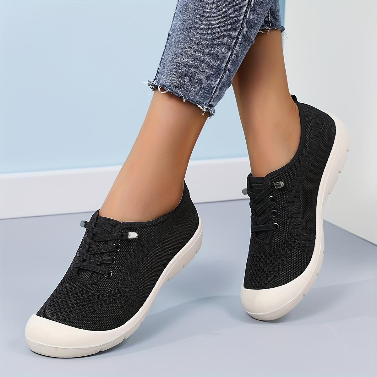 Bequeme flache Herbstschuhe für Damen, lässige flache Schuhe, leichte und atmungsaktive Schuhe 35 schwarz