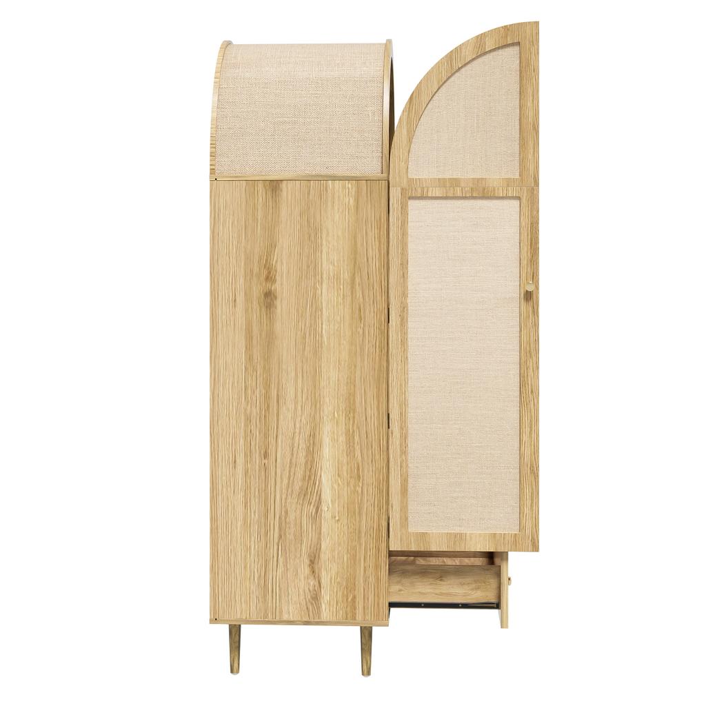 Kleiderschrank mit Schubladen, Holztüren mit Leinenstoffbezug, Großer Stauraum, Kleiderschrank für Schlafzimmer, Moderne Aufbewahrungslösung