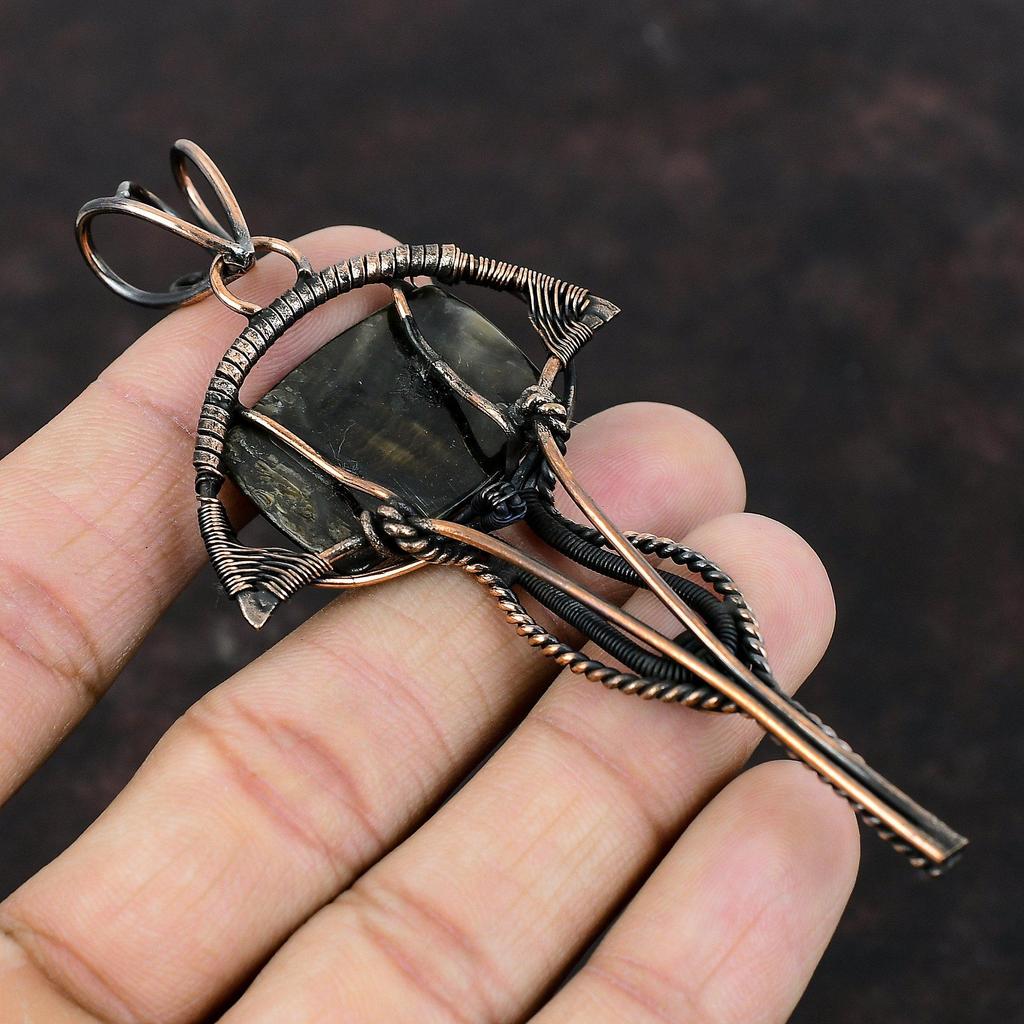 Perlmutt Anhänger Kupferdraht umwickelter Anhänger Handgefertigt Stilvoller Anhänger Edelstein Kupfer Schmuck Jubiläumsgeschenk Drahtumwickelter Schmuck