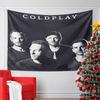 A Stylized Illustration of Four Individuals with "COLDPLAY" Above Them. Patterned Tapestry for Bedroom and Living Room Home Decor